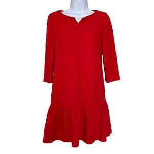 Caroll Red Ruffle Dress Drop Waist Dress Split Neck Flounce Hem Long Sleeves 6